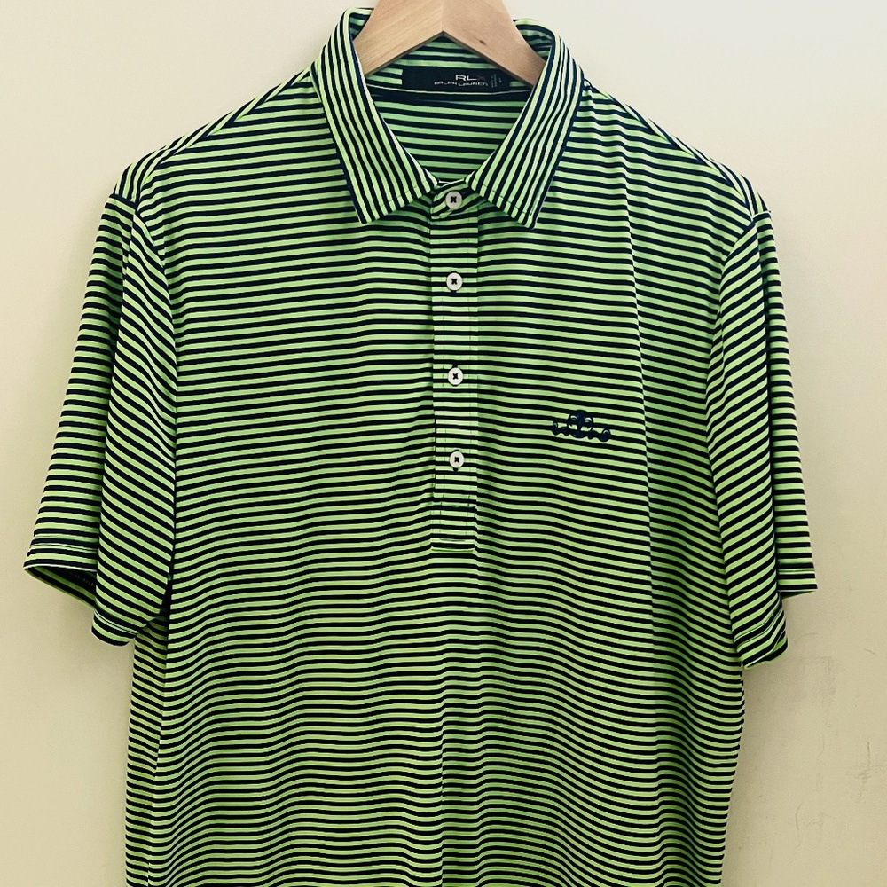 RLX Ralph Lauren Performance Stretch Golf Polo Men's Large Blue/Green Stripe